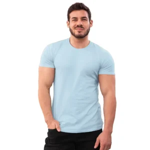 Mens Cotton Light Blue Plain T-shirt