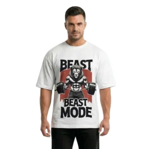 Beast Mode Oversized Gym T-Shirt – White